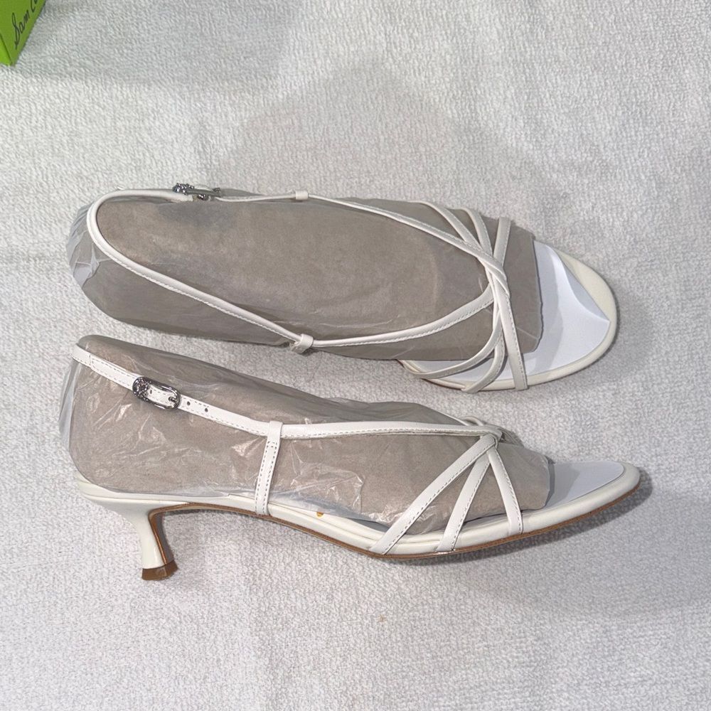 Sam Edelman White and Gray Strappy Heels